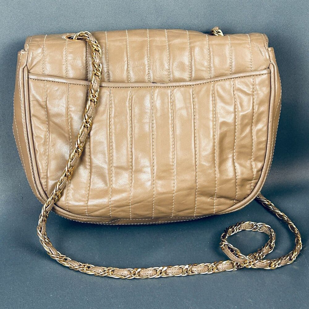 Meyers Vintage Taupe Leather Quilted Shoulder Bag Purse 9" X 7" - Picture 2 of 14